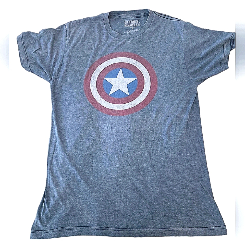 Marvel Blue Tee with Captain America Shield Graphic T Shirt Size M